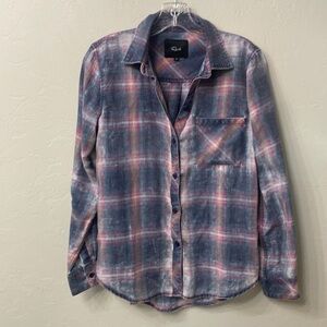 Rails hunter navy pink jade cloud wash button down plaid top size XS